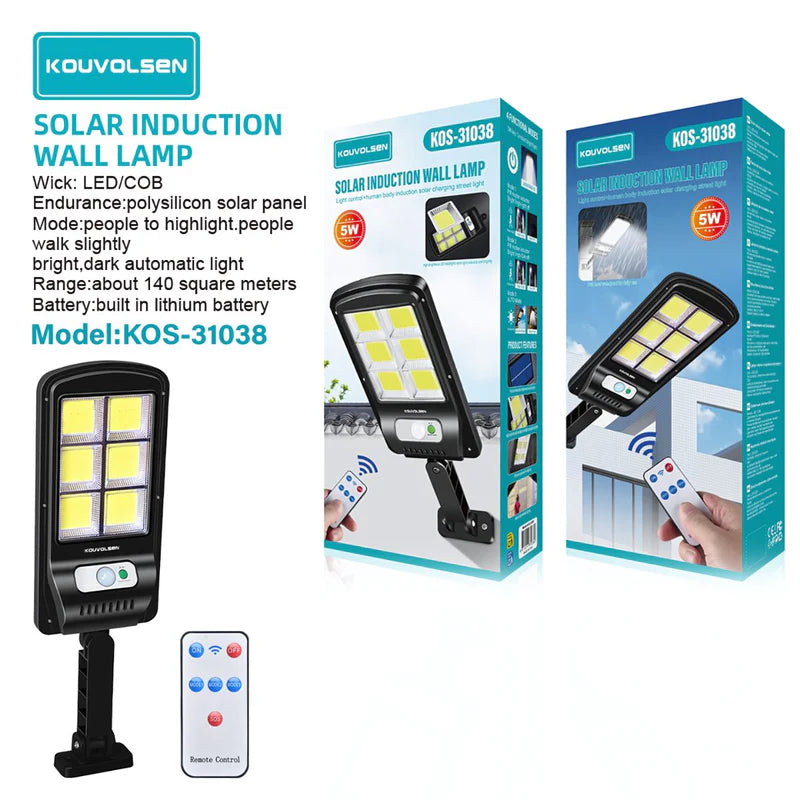 Lámpara Solar LED De Pared Con Sensor De Movimiento Y Control Remoto. 3 Modos De Iluminación. Foco Luz Exterior Impermeable. KOS-31038