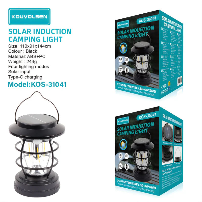 Lámpara Solar LED Portátil Tipo Farol Con Carga USB-C. Luz Recargable Con Pantalla LCD Y 4 Modos De Iluminación. Linterna Solar. KOS-31041