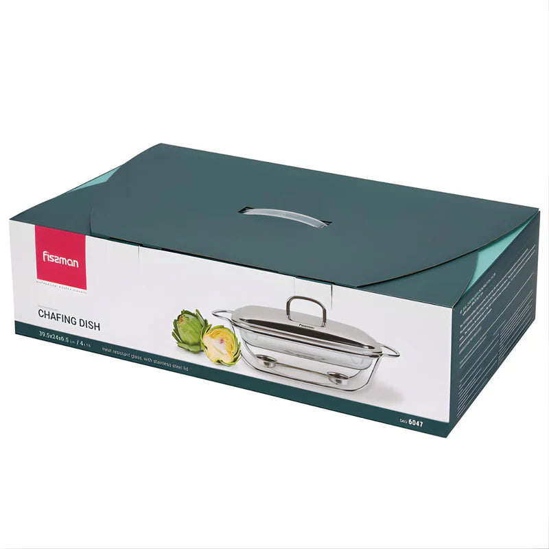 Bandeja De Comida Para Buffet. Chafing Dish De Vidrio 3.6L Con Soporte. Bandeja Rectangular Para Catering (38.5×23.5×6Cm). LT039