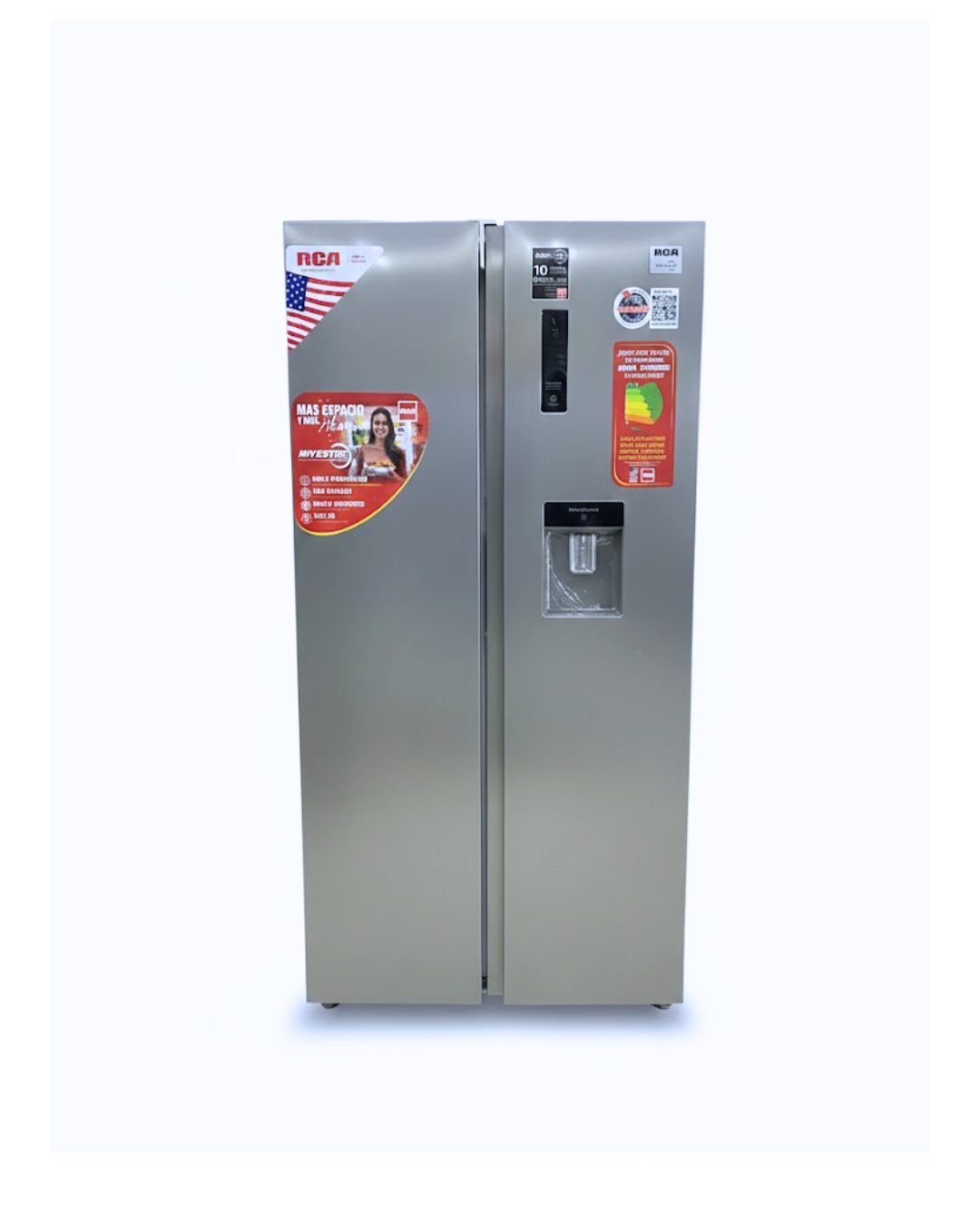 Refrigeradora 15p3 con Dispensador de Agua Inverter Acero Inoxidable RCA RCSS158INVWD