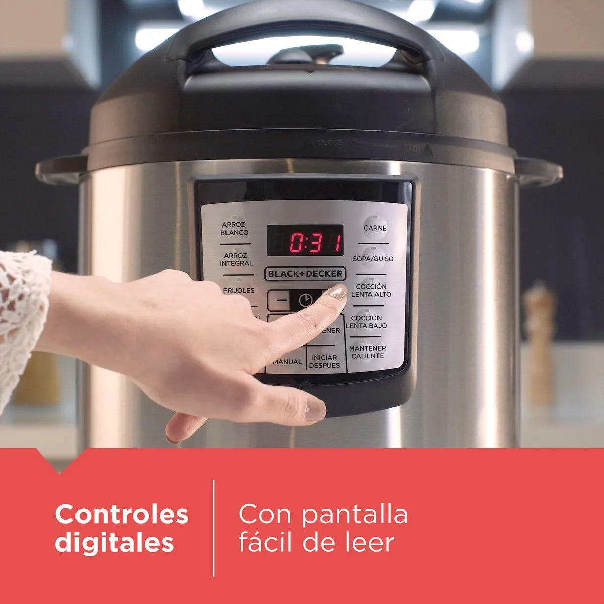 (LLEGANDO 3 DE JULIO) Olla de Presión Digital BLACK+DECKER PR100SD de 6 Litros | Olla Eléctrica Multifuncional Programable