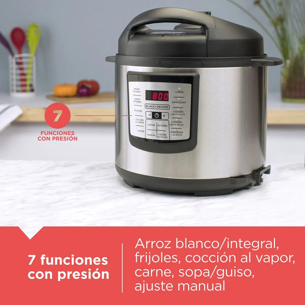 (LLEGANDO 3 DE JULIO) Olla de Presión Digital BLACK+DECKER PR100SD de 6 Litros | Olla Eléctrica Multifuncional Programable