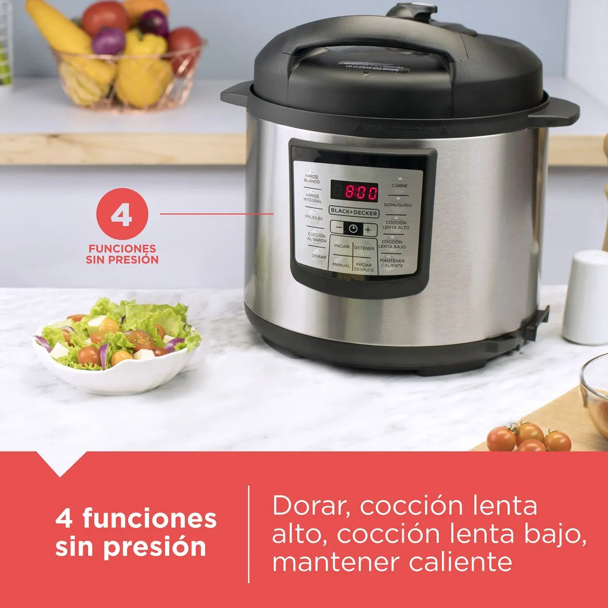 (LLEGANDO 3 DE JULIO) Olla de Presión Digital BLACK+DECKER PR100SD de 6 Litros | Olla Eléctrica Multifuncional Programable
