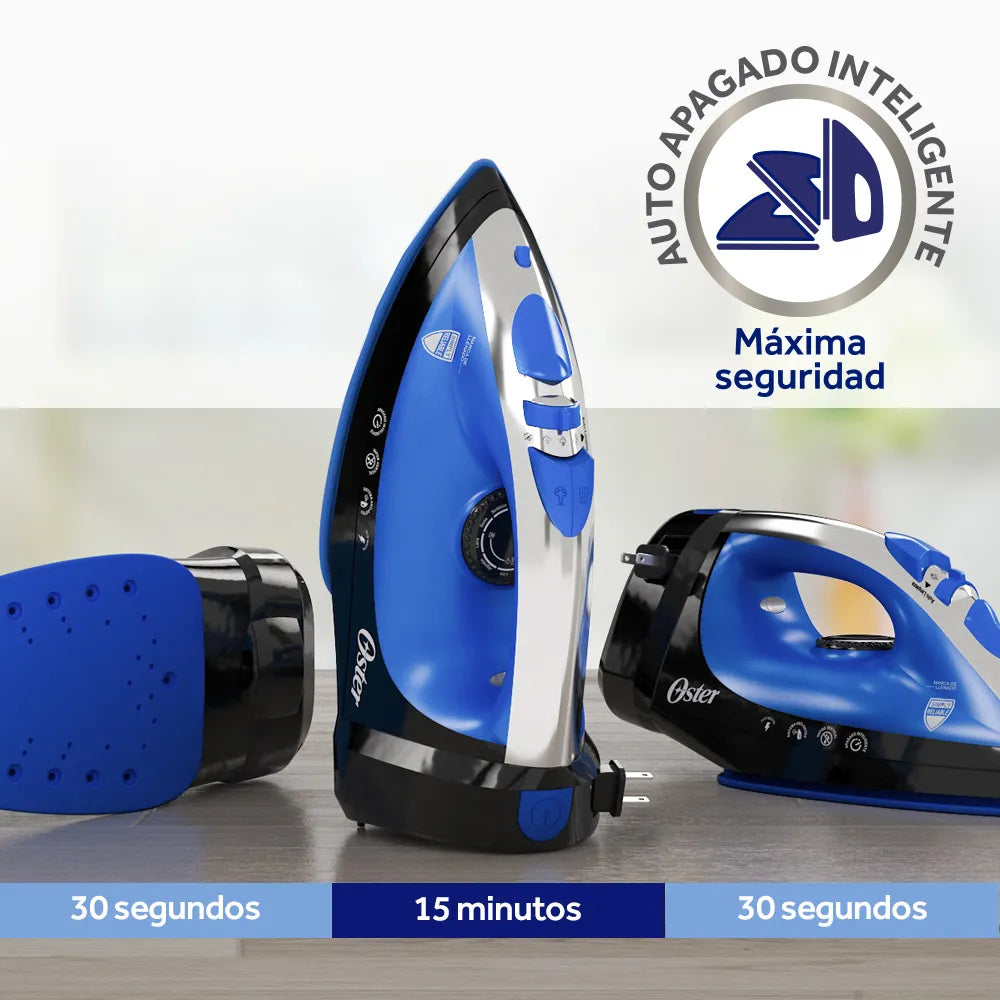 (LLEGANDO 1 DE SEPT) Plancha de Vapor Azul Oster GCSTBSRC2020 1570W – Suela de Cerámica, Cable Retráctil y Vapor Vertical
