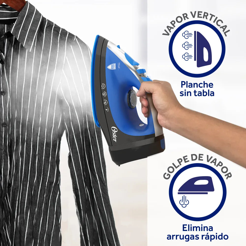 (LLEGANDO 1 DE SEPT) Plancha de Vapor Azul Oster GCSTBSRC2020 1570W – Suela de Cerámica, Cable Retráctil y Vapor Vertical