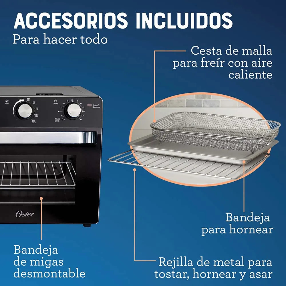Horno con Freidora de Aire 22L Antiadherente Negro Oster TSSTTVMAF1NS