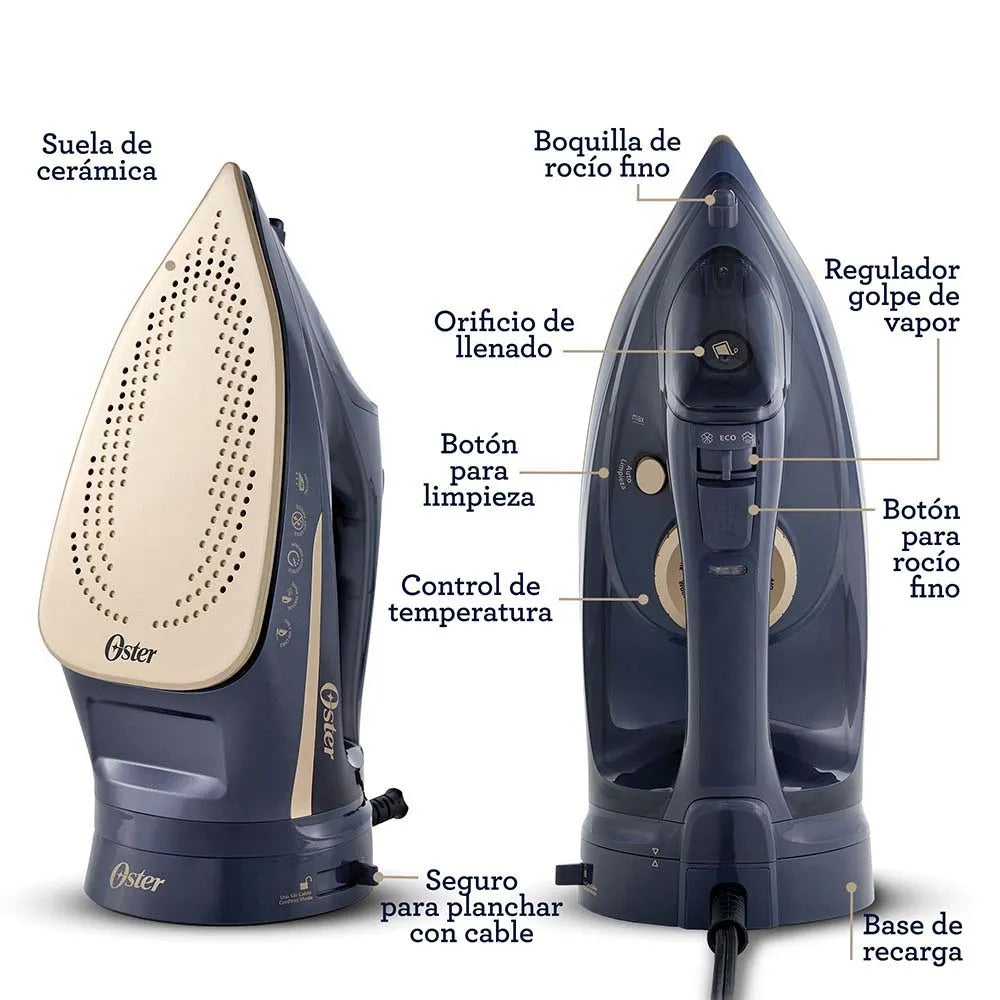 (LLEGANDO 27 DE JULIO) Plancha de Vapor de Ropa Inalámbrica Oster® 2 en 1 con Suela de Cerámica – GCSTCC5000 | 1650W
