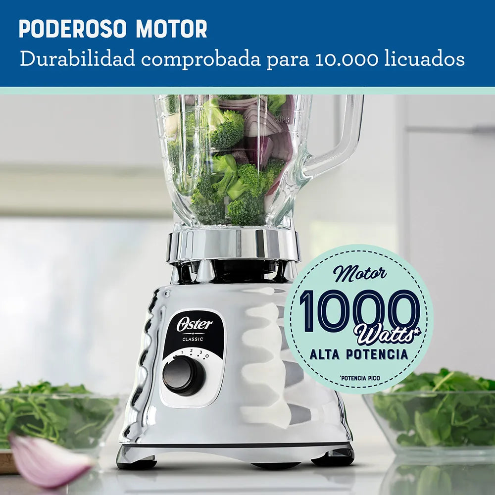 (LLEGANDO 1 DE SEPT) Licuadora Oster Clásica BLST4655-013 1.25 Litros – 1000W, 3 Velocidades, Vaso de Vidrio Boroclass, Cromada