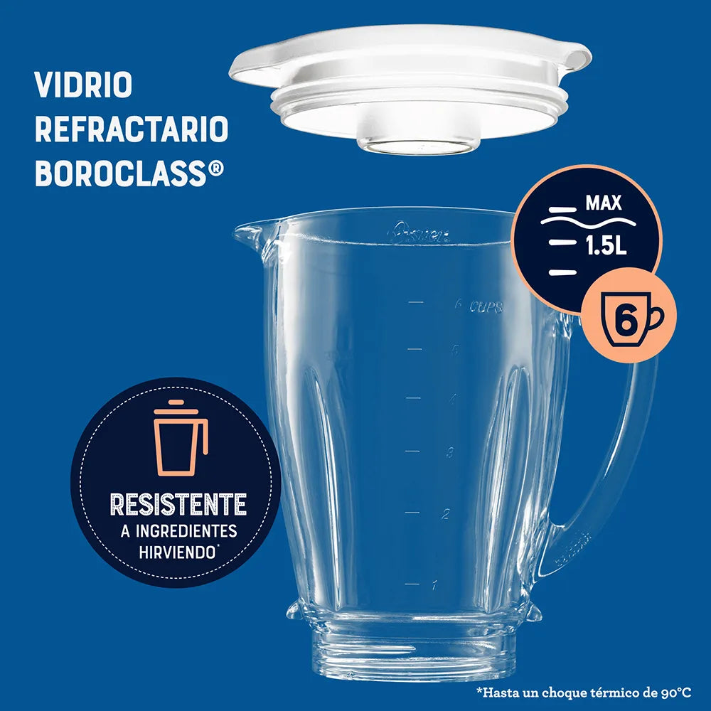 (LLEGANDO 1 DE SEPT) Licuadora Oster BLSTKAG-WPB 1.5 Litros – 2 Velocidades + Pulso, Vaso de Vidrio Boroclass, Blanca