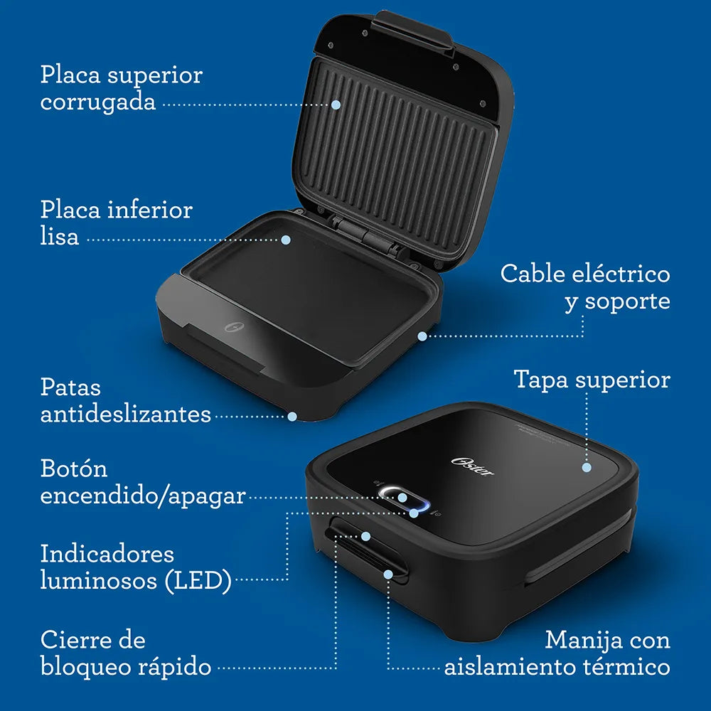(LLEGANDO 27 DE JULIO) Sandwichera Oster® Compacta de Platos Hondos para 2 Sándwiches – CKSTSM400 | 750W
