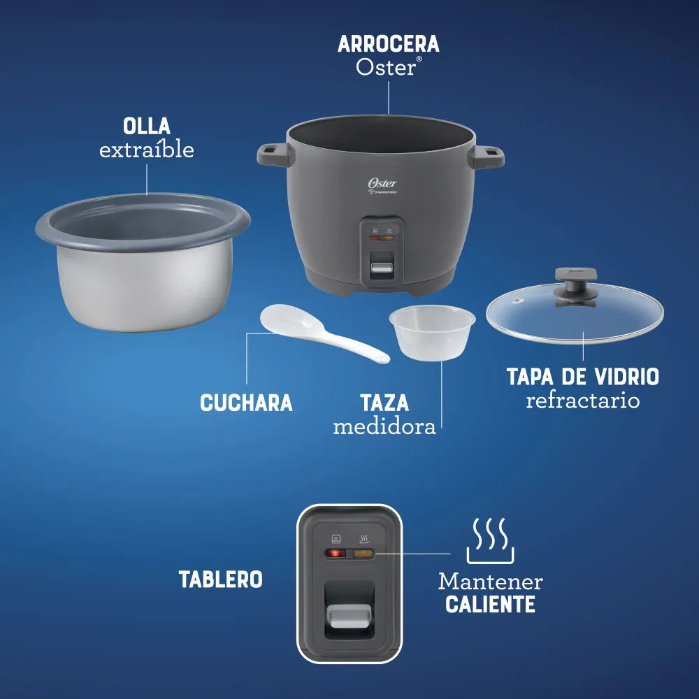 Arrocera Eléctrica de 10 Tazas Antiadherente DiamondForce Oster CKSTRCB10DFS