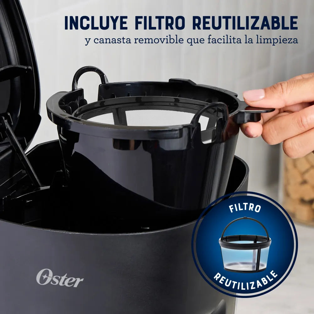 (LLEGANDO 27 DE JULIO) Cafetera Oster® de 12 Tazas con Filtro Reutilizable – BVSTDCS121B | 900W