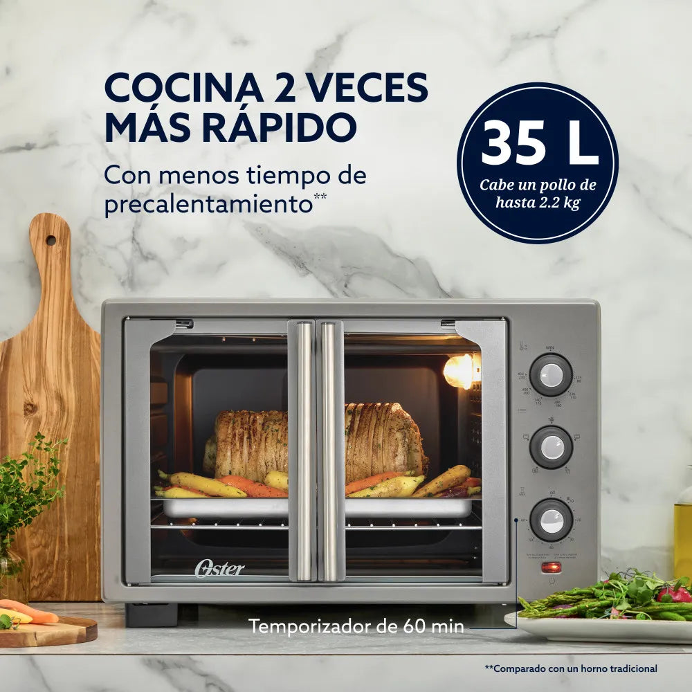 (LLEGANDO 15 DE OCTUBRE) Horno Eléctrico Oster 35 Litros con Freidora de Aire, Convección, 5 Funciones y Recubrimiento Antiadherente DiamondForce TSSTTV35FDMA