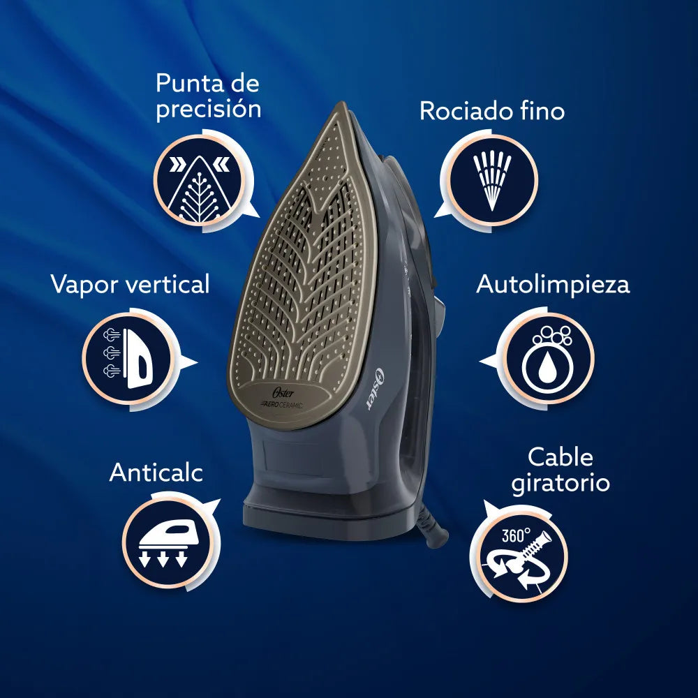 Plancha de Ropa de Vapor AeroGlide Negro Oster GCSTAC7002