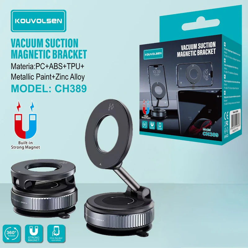 Soporte Magnético De Celular Para Auto. Porta Teléfono Con Succión Al Vacío, Montaje En Tablero O Parabrisas Y Rotación 360°. CH389