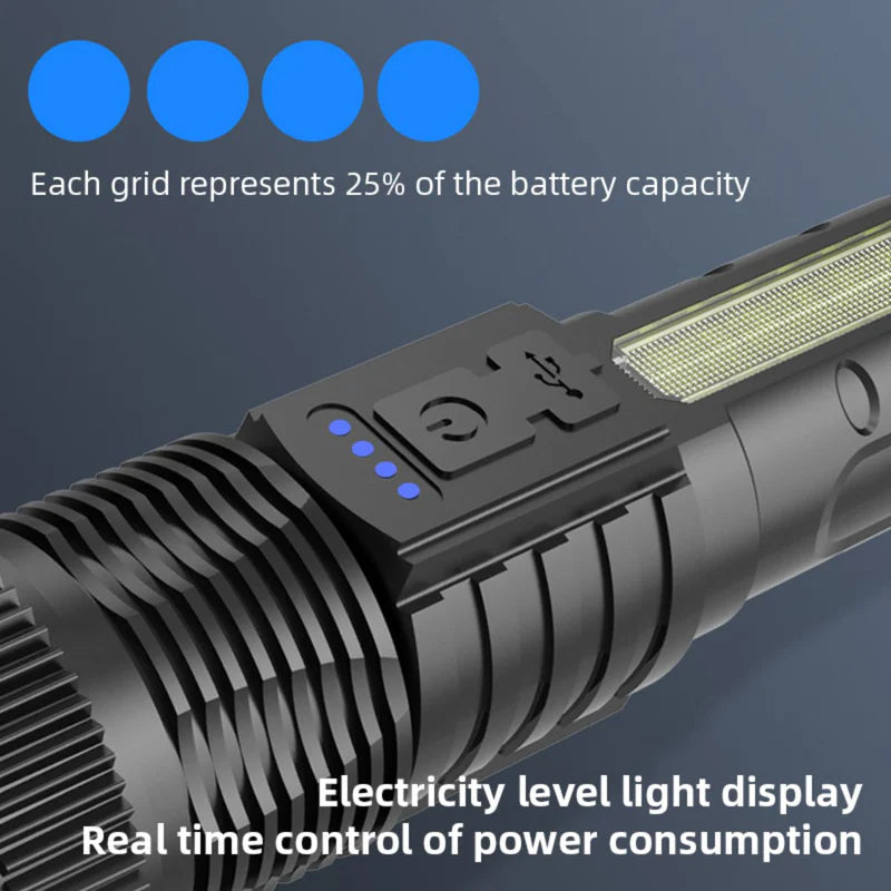 Linterna LED Recargable De Alta Potencia 10W. Luz Blanca Con Zoom Ajustable. Alcance Hasta 200 Metros. Resistente Al Agua. KOS-31028
