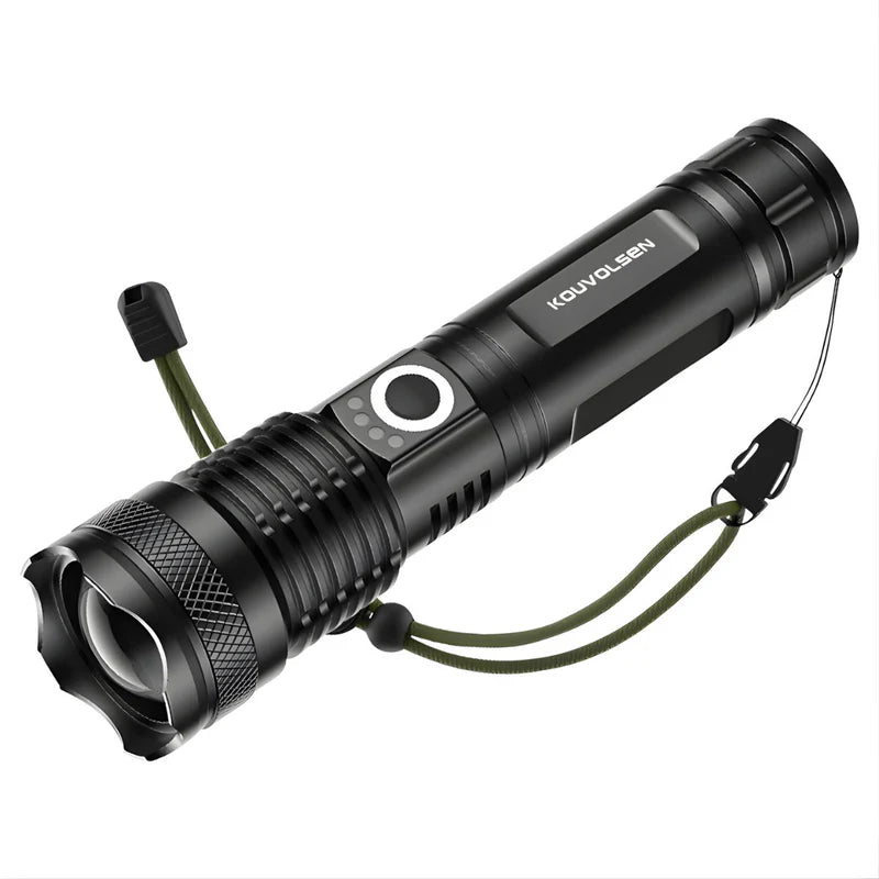 Linterna LED De Alta Potencia Con Zoom Telescópico. Luz Táctica De 10W Recargable USB-C. 4 Modos Con Función SOS. KOS-31075