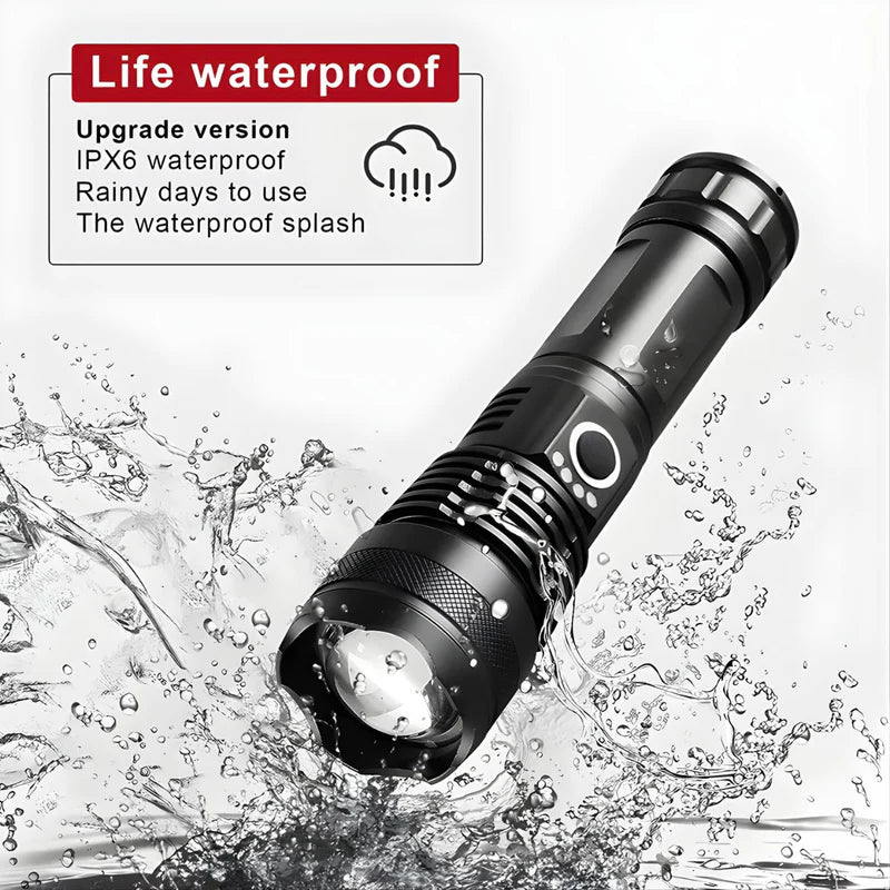 Linterna LED De Alta Potencia Con Zoom Telescópico. Luz Táctica De 10W Recargable USB-C. 4 Modos Con Función SOS. KOS-31075
