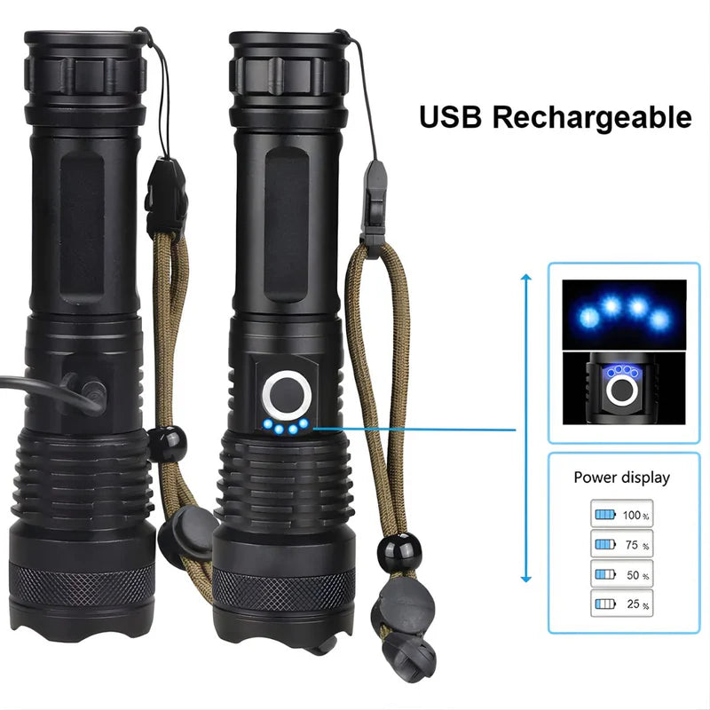 Linterna LED De Alta Potencia Con Zoom Telescópico. Luz Táctica De 10W Recargable USB-C. 4 Modos Con Función SOS. KOS-31075