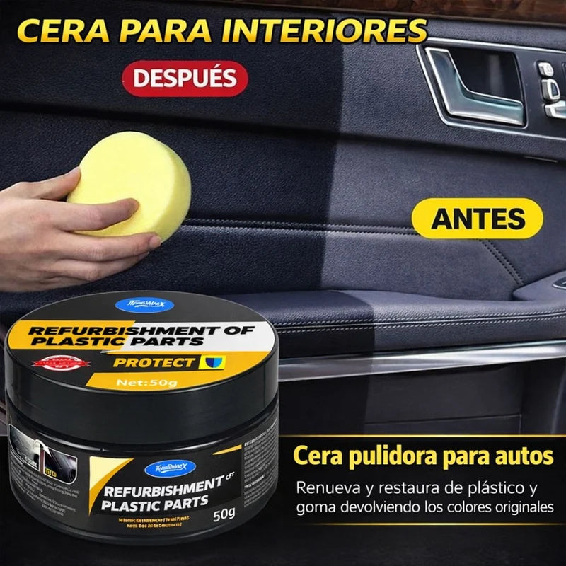 Cera Restauradora Para Plásticos Y Cuero De Auto Con Esponja. Renovador De Interior Automotriz Para Tablero, Puertas, Asientos Y Superficies De Cuero (70G). LT881