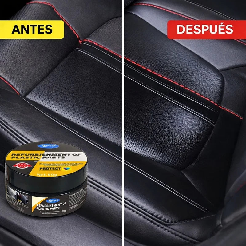 Cera Restauradora Para Plásticos Y Cuero De Auto Con Esponja. Renovador De Interior Automotriz Para Tablero, Puertas, Asientos Y Superficies De Cuero (70G). LT881