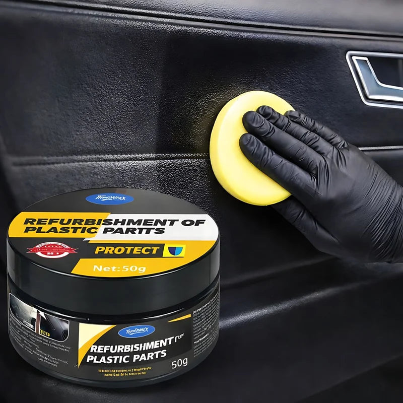 Cera Restauradora Para Plásticos Y Cuero De Auto Con Esponja. Renovador De Interior Automotriz Para Tablero, Puertas, Asientos Y Superficies De Cuero (70G). LT881