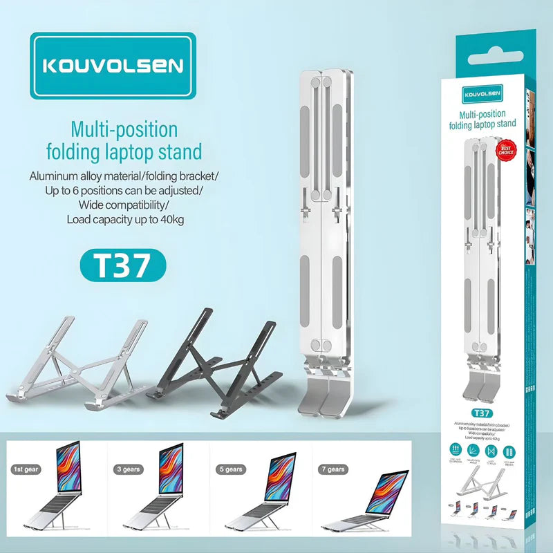 Soporte Plegable Para Laptop Ajustable. Base Ergonómica Multi-Posición Con 6 Niveles De Altura. Compatible Con Portátiles Y Tablets. Color Plateado. T37