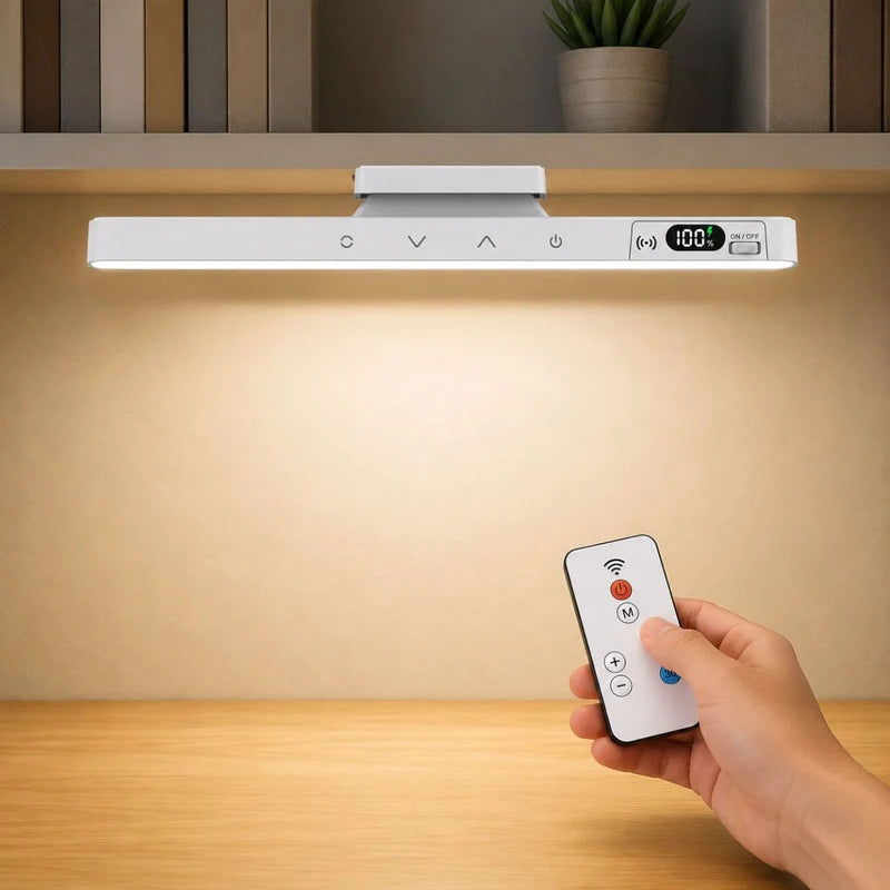 Lámpara LED Recargable USB-C Con Control Remoto. Luz Con Base Magnética Regulable Con 5 Tonos De Luz, Brillo Y Pantalla Digital. Blanca (29Cm) UR199