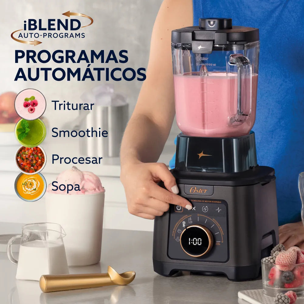 (LLEGANDO 15 DE OCTUBRE) Licuadora Profesional Oster Titan 2200W con Motor Reversible, Vaso de Vidrio Boroclass 2.5L, 4 Programas y 5 Velocidades BLSTXT-XG