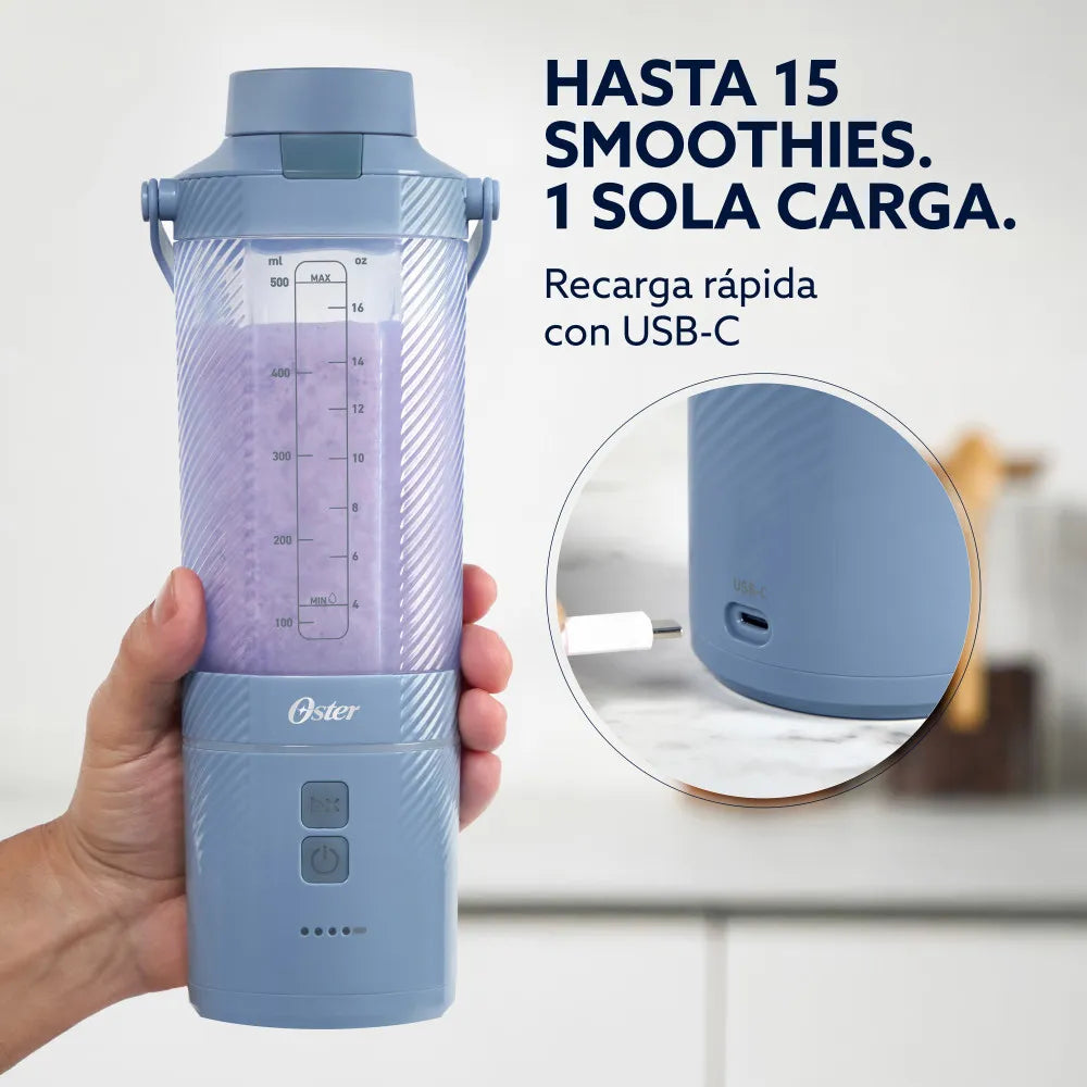 (LLEGANDO 1 DE SEPT) Licuadora Portátil Oster GoMAX BLSTGFP-MH20 590 ml – 100W, Recargable USB-C, Color Azul