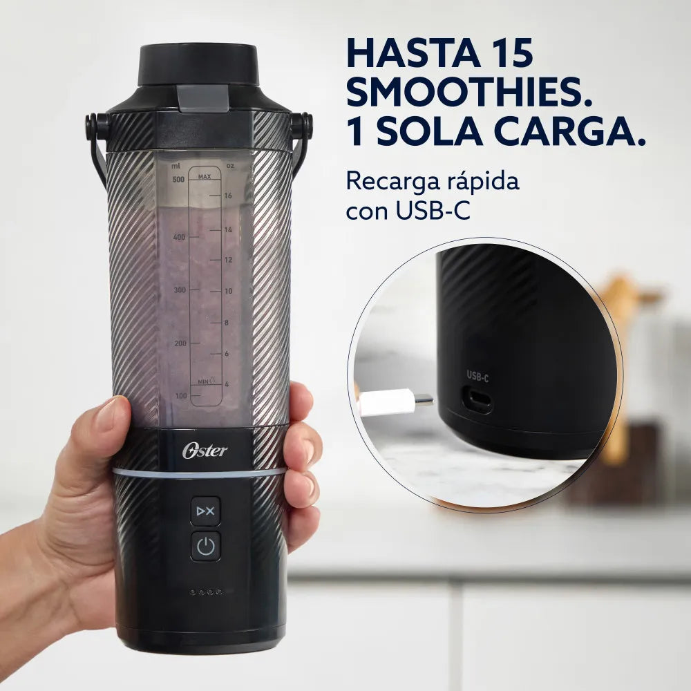 (LLEGANDO 1 DE SEPT) Licuadora Portátil Oster GoMAX BLSTGFP-B20 590 ml – 100W, Recargable USB-C, Color Negro