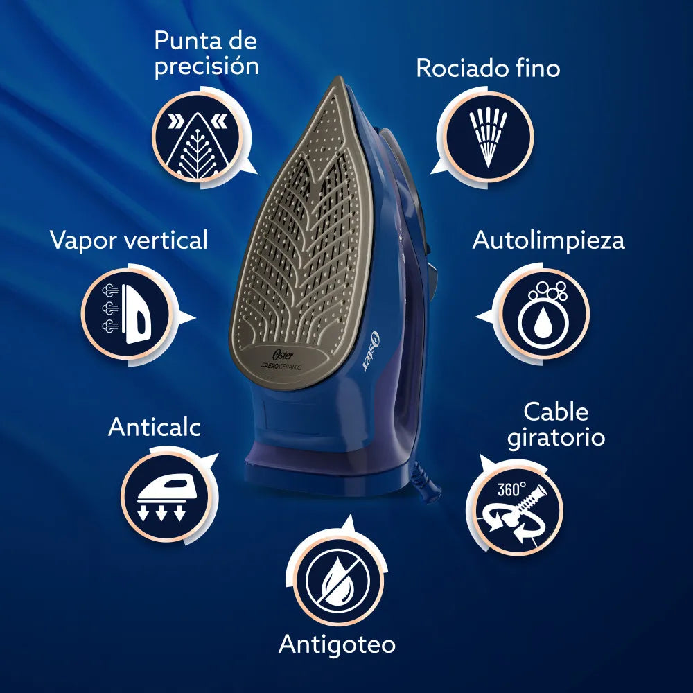 (LLEGANDO 27 DE JULIO) Plancha de Ropa a Vapor Oster® AeroGlide S7200 – GCSTAC7202 | Suela Aeroceramic y 1250W