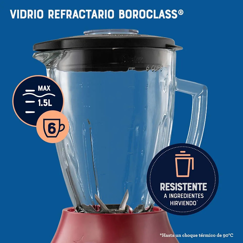 Licuadora Jarra Vidrio 1.5L 800W 6 Velocidades + Pulso Rojo Oster BLSTPEG-RPB