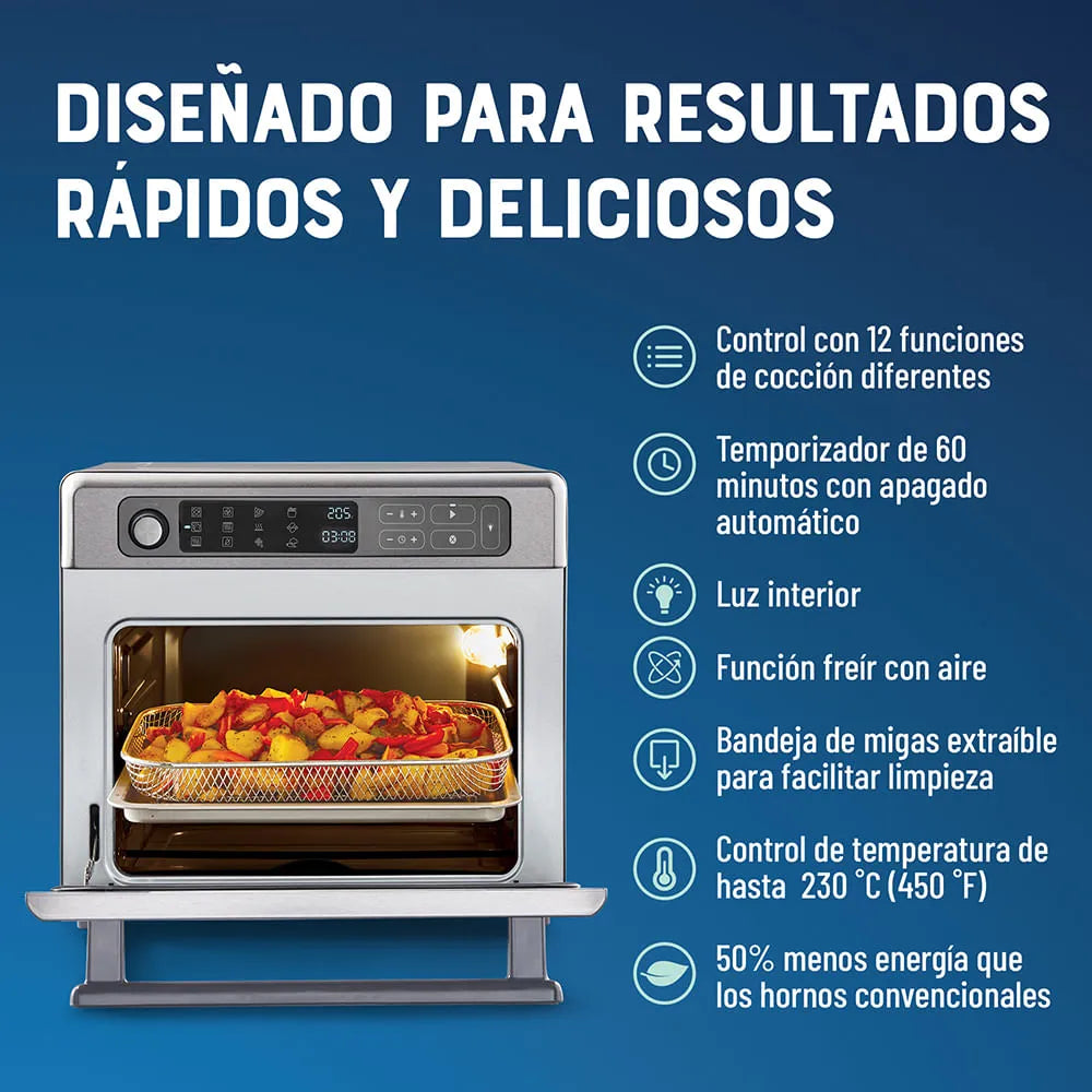 (LLEGANDO 15 DE OCTUBRE) Horno Eléctrico Digital Oster con Freidora de Aire 22 Litros, 12 Funciones, Convección y Revestimiento Antiadherente TSSTTVDAF1NS