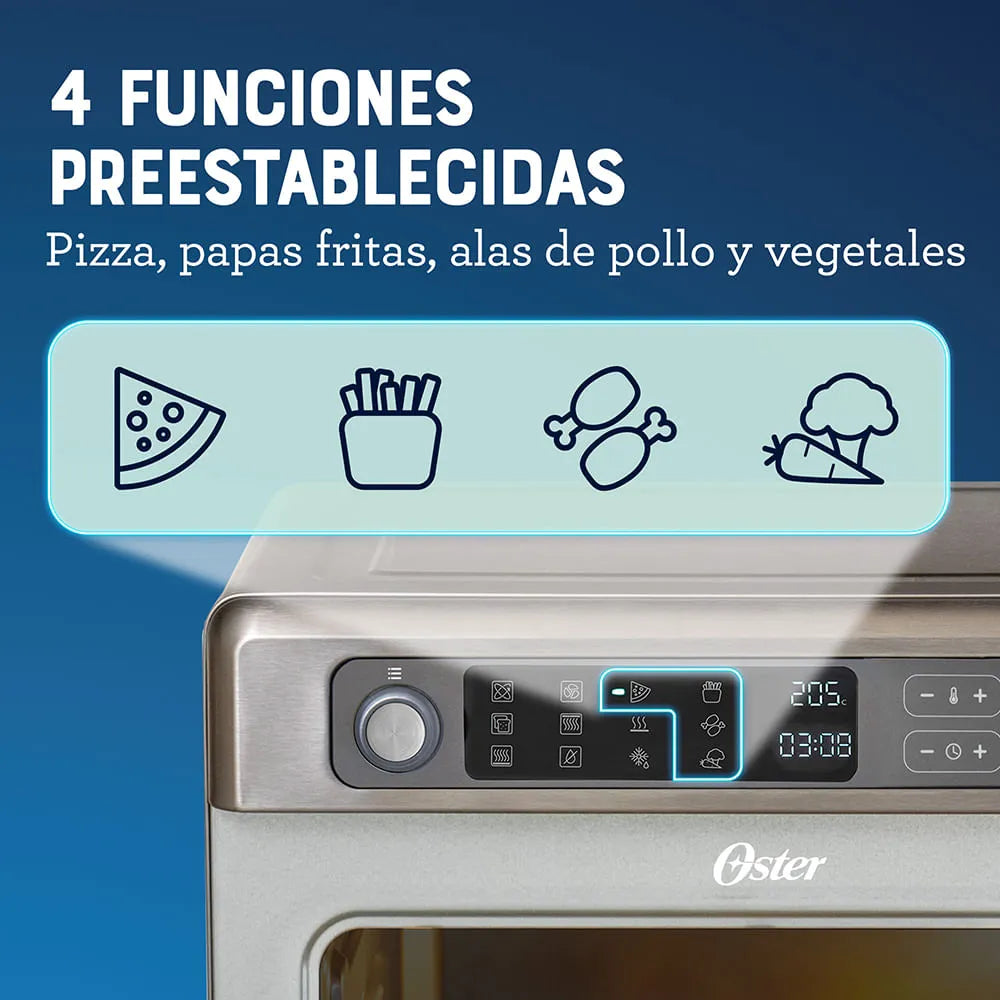(LLEGANDO 15 DE OCTUBRE) Horno Eléctrico Digital Oster con Freidora de Aire 22 Litros, 12 Funciones, Convección y Revestimiento Antiadherente TSSTTVDAF1NS