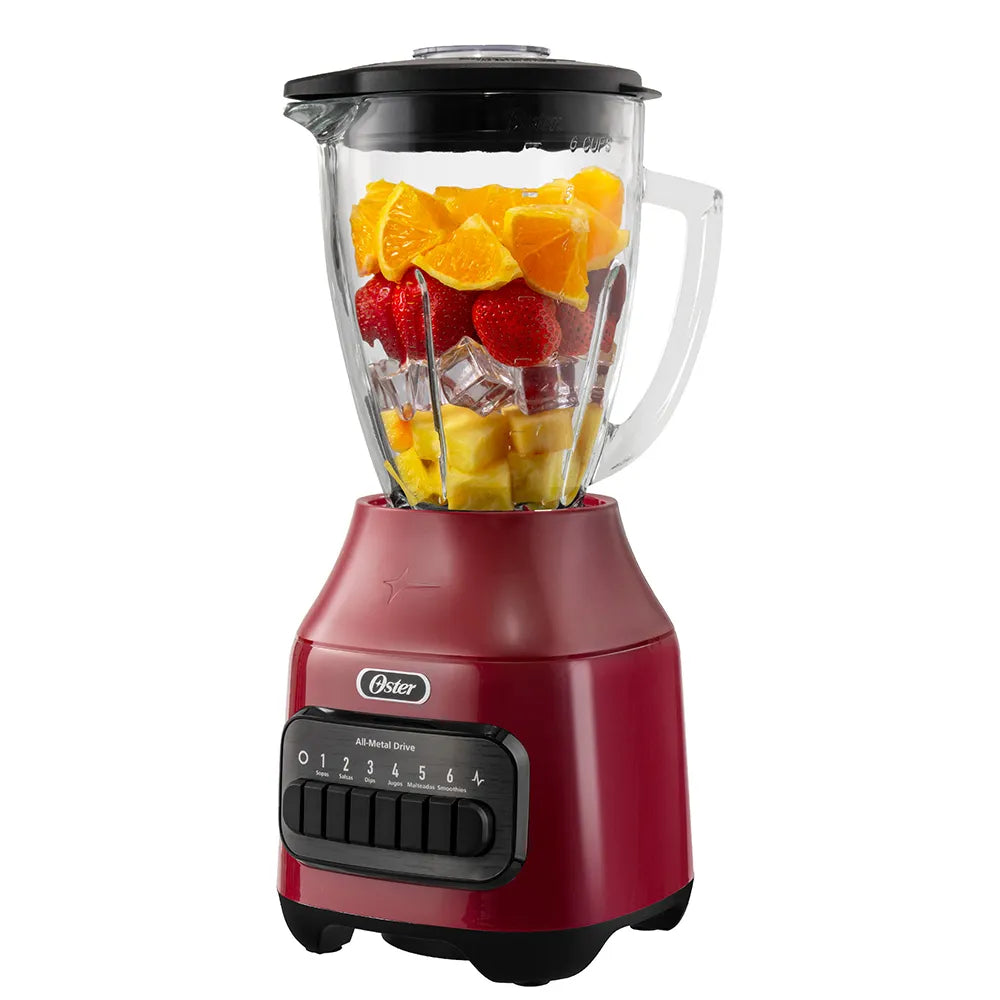 Licuadora Jarra Vidrio 1.5L 800W 6 Velocidades + Pulso Rojo Oster BLSTPEG-RPB