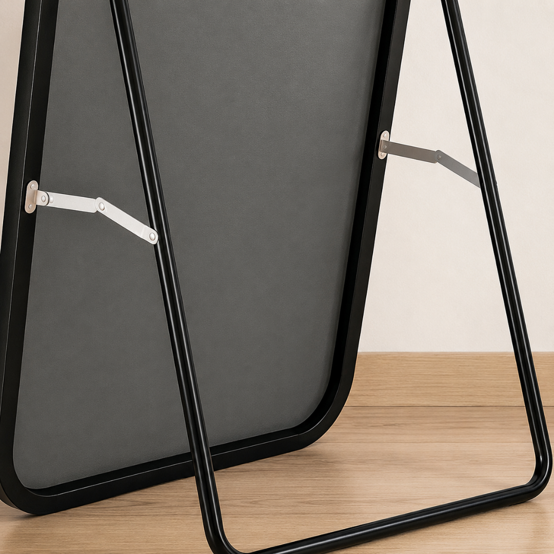 Espejo De Cuerpo Entero Vertical 147x36cm Con Marco Negro Moderno Para Dormitorio O Pasillo FSK10783