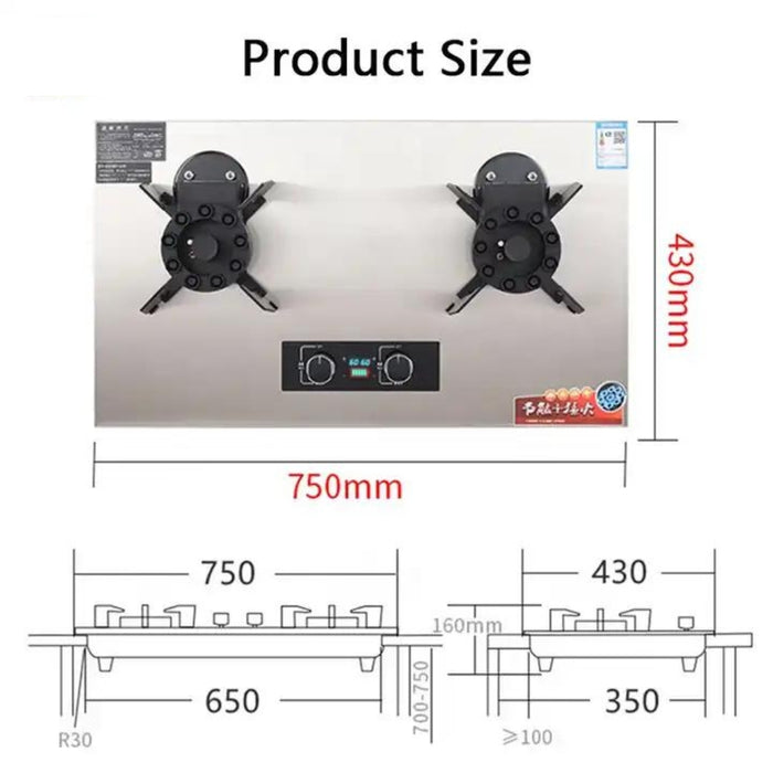 Estufa Empotrable de 2 Quemadores de Acero Inoxidable A-2