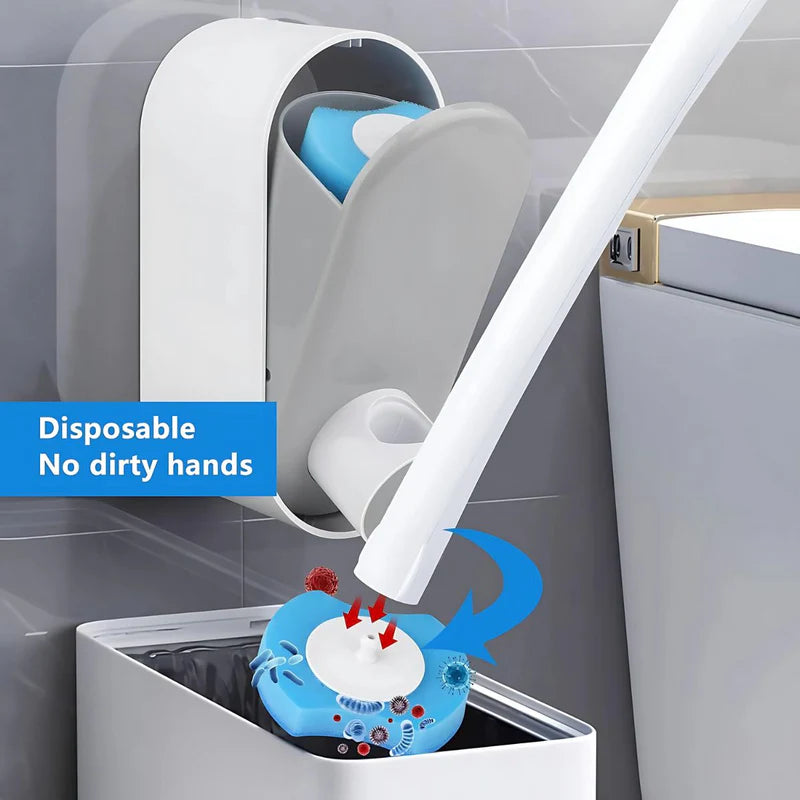 Cepillo De Inodoro Con Cabezales Desechables Y Base De Pared. Incluye 8 Cabezales De Repuesto. Limpieza De Servicio Retrete. AB1458