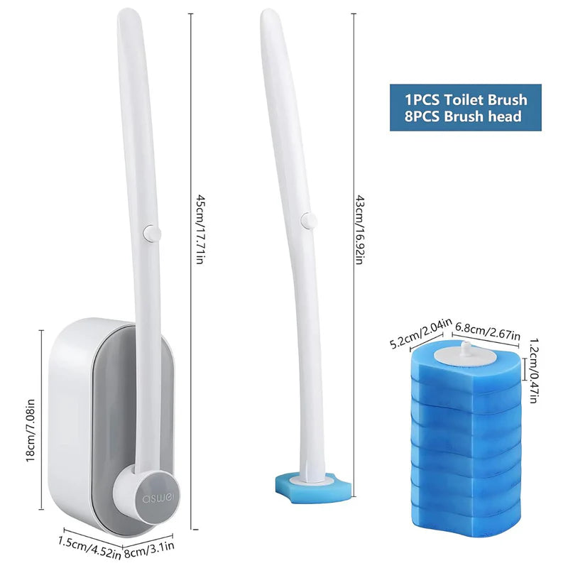 Cepillo De Inodoro Con Cabezales Desechables Y Base De Pared. Incluye 8 Cabezales De Repuesto. Limpieza De Servicio Retrete. AB1458