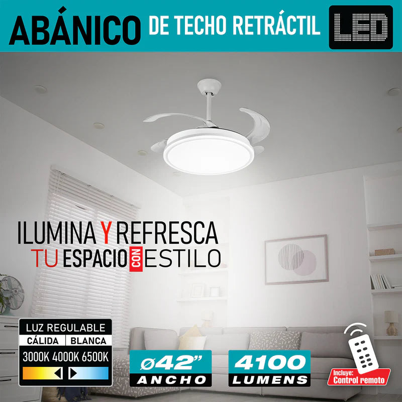 Abanico De Techo Con Lámpara. 3 Tonos De Luz. 42" Ventilador A Control Remoto. Fan 110V Color Blanco AN51