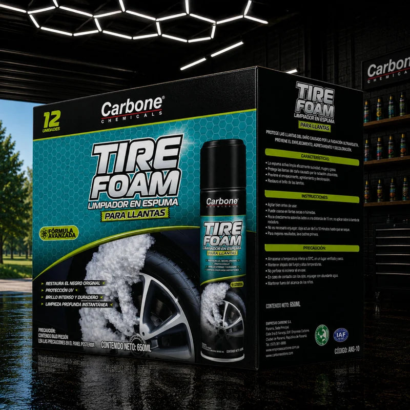 Espuma Limpiadora Tire Foam Para Llantas 650Ml Alta Brillantez. Spray Abrillantador Y Protector De Neumáticos De Autos Y Motos Con Efecto Negro Intenso ANS-10