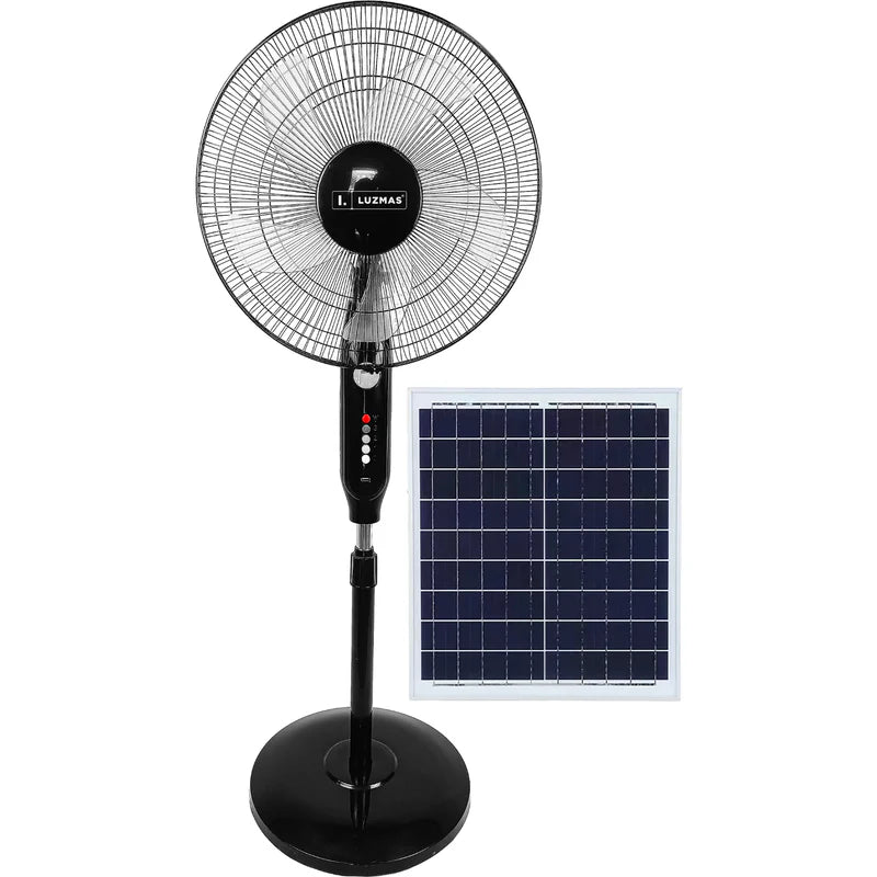 Abanico De Pedestal Solar 16” De 8000Mah Y 15W. Ventilador Recargable Portátil De 3 Velocidades Con USB Tipo C. Luz 6500K Y Autonomía 5-6 H. Color Negro CL345-SOL-23-FAN-BK-Z