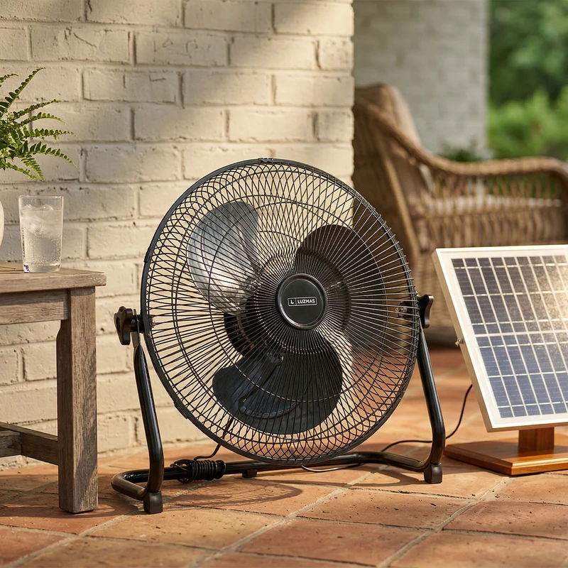 Abanico Solar 12” Con Panel Solar 8000Mah Y 15W. Ventilador Recargable Portátil De 3 Velocidades Adaptador 9V/2A (340X108mm). Color Negro CL346-SOL-24-FAN-BK-Z
