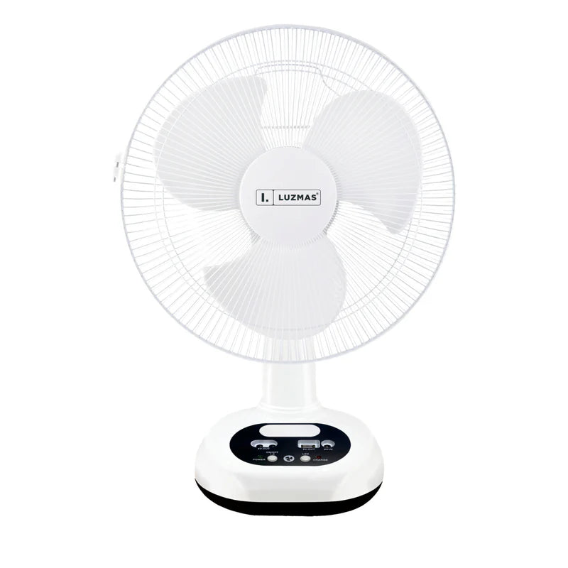 Abanico Solar 12” Con Lámpara LED 6500K, Panel Solar 9V/3W, Batería 6V 4.5Ah, Motor 15W. Ventilador Recargable 2 Velocidades Con Puerto USB Tipo C, Power Bank Color Blanco CL348-SOL-26-FAN-WH-Z