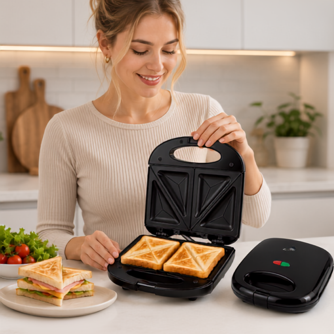 Sandwichera Eléctrica Antiadherente 700W para 2 Sándwiches | HS-206B