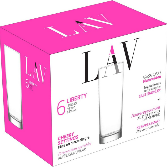 Set de 6 Vasos de Vidrio 360ml Liberty LAV LV-LBR340F