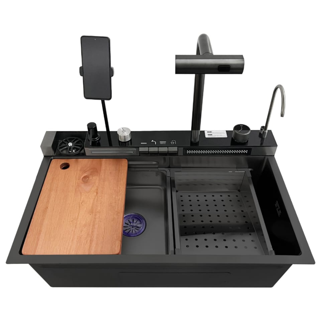 Fregador de Acero Inoxidable 304 Nano Black Multifuncional 750*460*220mm LS-7545FBC