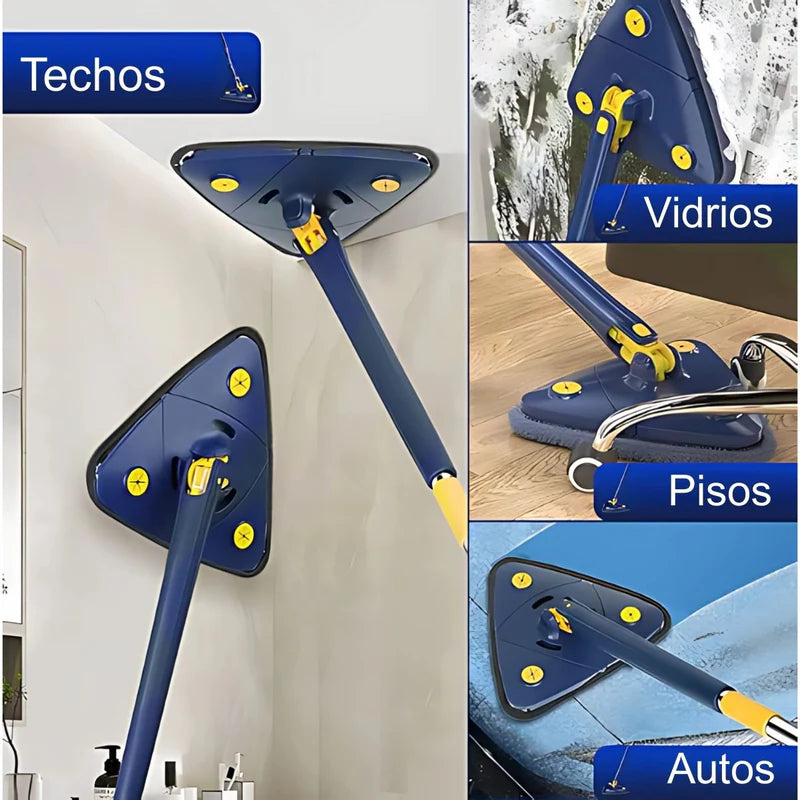 Trapeador Triangular Con Escurrido Automático Y Cabezal Giratorio 360°. Lampazo Con Mopa De Microfibra. Exprime Fácil. AB1319