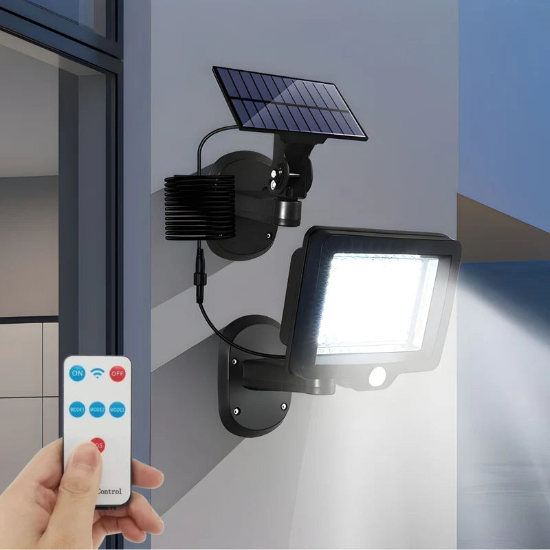 Lámpara Reflector Solar Exterior LED 5.5V Con Sensor De Movimiento Panel Separado Ajustable Impermeable. Luz De Seguridad Jardín Patio Control Remoto Y Autonomía 12H LT806